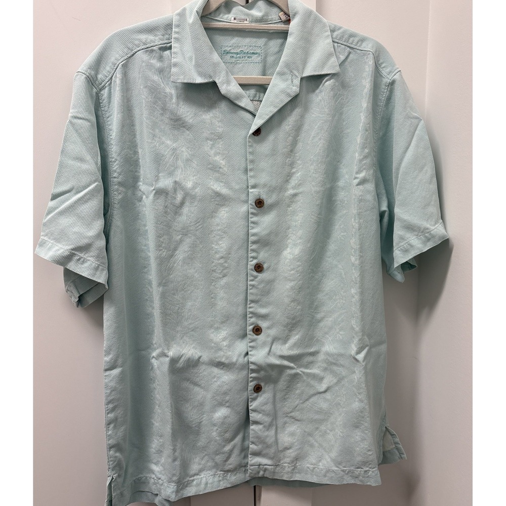 Tommy Bahama Men's M Mint Green Lei Riviera Camp Shirt 100% Silk Button Down